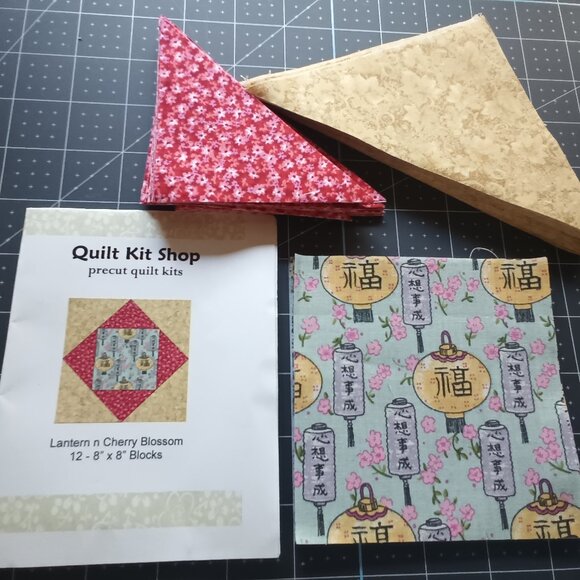 "Lantern n Cherry Blossom" Pre Cut Quilt Kit Makes 12 - 8" Square Blocks - Picture 4 of 4